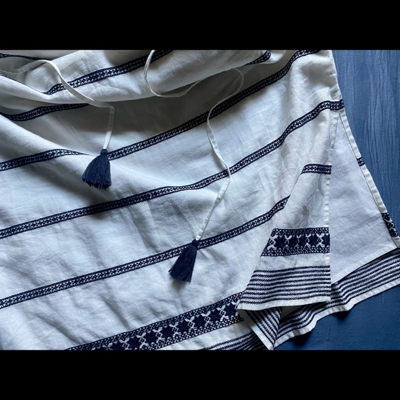 NWT Tory Burch Embroidered Midi Dress, Linen Blend, Ivory & Navy, Size M - Picture 10 of 11